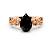 Leaf Engagement Ring Setting for Fancy Black Pear-Shaped Center with Milgrain Accent Band and Prong Head in Rose Gold