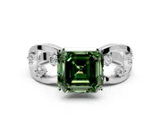 Solitaire Engagement Ring Setting for Fancy Green Asscher Cut Center with Criss-Cross Accent Band and Prong Head in White Gold