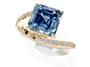 Solitaire Engagement Ring Setting for Fancy Blue Asscher Cut Center with Pave Bypass Swirl Band and Prong Head in Yellow Gold