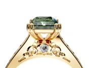 Solitaire Engagement Ring Setting for Fancy Green Radiant Cut Center with Channel Band and Double Claw Prong Head in Yellow Gold