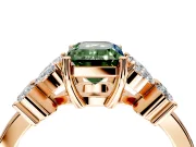 Floral Engagement Ring Setting for Fancy Green Emerald Cut Center with Marquise Cluster Shoulders and Prong Head in Rose Gold