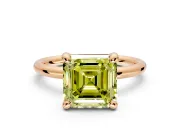 Low-Set Solitaire Engagement Ring Setting for Fancy Yellow Asscher Cut Center with Thin Plain Band and Prong Head in Rose Gold