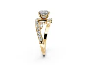 Solitaire Engagement Ring Setting for Cushion Cut Center with Pave Bypass Twist Band and Prong Head in Yellow Gold