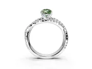 Solitaire Engagement Ring Setting for Fancy Green Pear-Shaped Center with Woven 3-Strand Pave Band and Prong Head in White Gold