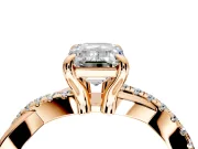 Solitaire Engagement Ring Setting for Emerald Cut Center with Half-Pave Crossover Band and Prong Head in Rose Gold