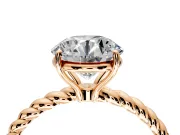 Solitaire Engagement Ring Setting for Round Cut Center with Plain Twisted Rope Band and Prong Head in Rose Gold