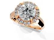 Halo Engagement Ring Setting for Round Cut Center with Square Band and Prong Head in Rose Gold