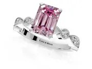 Solitaire Engagement Ring Setting for Fancy Pink Emerald Cut Center with Milgrain Bezel Accents and Prong Head in Platinum
