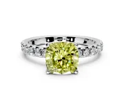 Solitaire Engagement Ring Setting for Fancy Yellow Cushion Cut Center with Large Accents and Prong Head in Sterling Silver
