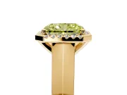 Halo Engagement Ring Setting for Fancy Yellow Radiant Cut Center with Knife Ridge Cathedral Band and Prong Head in Yellow Gold
