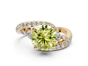 Solitaire Engagement Ring Setting for Fancy Yellow Round Cut Center with Pave Bypass Twist Band and Prong Head in Yellow Gold