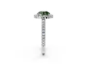 Pave Halo Engagement Ring Setting for Fancy Green Round Cut Center with Single Row Pave Band and Prong Head in White Gold