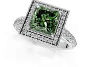 Milgrain Halo Engagement Ring Setting for Fancy Green Princess Cut Center with Three-Sided Pave Band and Prong Head in Platinum