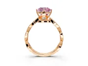 Solitaire Engagement Ring Setting for Fancy Pink Cushion Cut Center with Accented Twist Band and Leaf Prong Head in Rose Gold