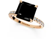 Solitaire Engagement Ring Setting for Fancy Black Asscher Cut Center with Fine Pave Narrow Band and Prong Head in Rose Gold