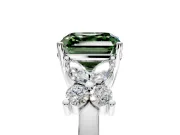 Floral Engagement Ring Setting for Fancy Green Asscher Cut Center with Marquise Cluster Shoulders and Prong Head in Sterling Silver