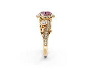 Milgrain Halo Engagement Ring Setting for Fancy Pink Round Cut Center with Shoulder Bezels and Prong Head in Yellow Gold