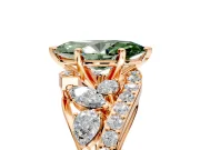 Halo Engagement Ring Setting for Fancy Green Marquise Center with Marquise and Pave Bypass Band and Prong Head in Rose Gold