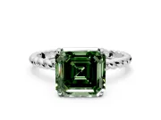 Solitaire Engagement Ring Setting for Fancy Green Asscher Cut Center with Plain Twisted Rope Band and Prong Head in Sterling Silver
