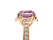 Floral Engagement Ring Setting for Fancy Pink Asscher Cut Center with Four Accent Clusters and Prong Head in Rose Gold