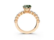 Shared-Prong Engagement Ring Setting for Fancy Green Heart-Shaped Center with Graduated Accents and Prong Head in Rose Gold