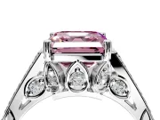 Cathedral Engagement Ring Setting for Fancy Pink Asscher Cut Center with Antique-Style Pave Band and Prong Head in White Gold