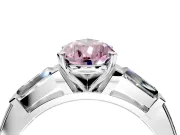 3 Stone Engagement Ring Setting for Fancy Pink Pear-Shaped Center with Tapered Baguettes, Plain Band and Prong Head in Sterling Silver