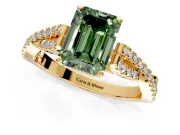 Solitaire Engagement Ring Setting for Fancy Green Emerald Cut Center with Twisted Pave Split Shank and Prong Head in Yellow Gold