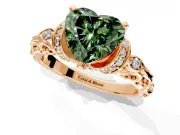 Solitaire Engagement Ring Setting for Fancy Green Heart-Shaped Center with Filigree Band and Prong Head in Rose Gold
