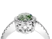 Accent Halo Engagement Ring Setting for Fancy Green Marquise Center with Full-Length Pave Band and Prong Head in White Gold