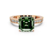 Solitaire Engagement Ring Setting for Fancy Green Asscher Cut Center with Milgrain-Edged Pave Band and Prong Head in Rose Gold