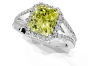 Halo Engagement Ring Setting for Fancy Yellow Radiant Cut Center with Pave Split Shank and Prong Head in Platinum
