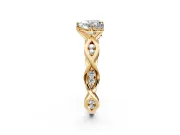 Solitaire Engagement Ring Setting for Heart-Shaped Center with Accented Twist Band and Leaf Prong Head in Yellow Gold