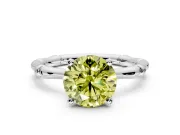 Solitaire Engagement Ring Setting for Fancy Yellow Round Cut Center with Bamboo Band and Prong Head in Platinum