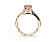 Solitaire Engagement Ring Setting for Fancy Pink Cushion Cut Center with Narrow Cathedral Band and Prong Head in Yellow Gold