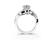 Halo Engagement Ring Setting for Round Cut Center with Marquise and Pave Bypass Band and Prong Head in Platinum