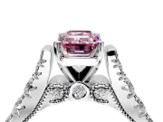 Solitaire Engagement Ring Setting for Fancy Pink Emerald Cut Center with Pave Cathedral Shoulders and Prong Head in Sterling Silver
