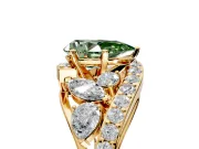 Halo Engagement Ring Setting for Fancy Green Pear-Shaped Center with Marquise and Pave Bypass Band and Prong Head in Yellow Gold