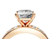 Solitaire Engagement Ring Setting for Princess Cut Center with Channel-Set Accents and Prong Head in Rose Gold