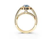 Halo Engagement Ring Setting for Fancy Blue Oval Center with Framed Halo, Pave Band and Prong Head in Yellow Gold