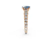 Solitaire Engagement Ring Setting for Fancy Blue Oval Center with Pave Cathedral Shoulders and Prong Head in Rose Gold