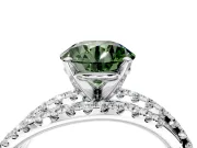 Solitaire Engagement Ring Setting for Fancy Green Round Cut Center with Woven 3-Strand Pave Band and Prong Head in Platinum
