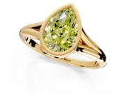 Solitaire Engagement Ring Setting for Fancy Yellow Pear-Shaped Center with V Split Shank and Bezel Head in Yellow Gold
