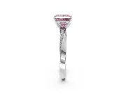 Side Accent Engagement Ring Setting for Fancy Pink Princess Cut Center with Accent Shoulders and Prong Head in Platinum