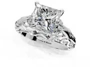 Solitaire Engagement Ring Setting for Princess Cut Center with Filigree Accent Basket and Prong Head in Platinum