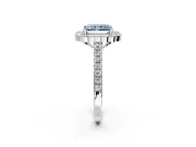 Milgrain Floral Halo Engagement Ring Setting for Fancy Blue Radiant Cut Center with Pave Band and Prong Head in Platinum