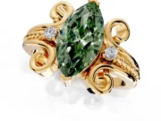 Solitaire Engagement Ring Setting for Fancy Green Marquise Center with Twisted Band and Scroll Prong Head in Yellow Gold