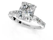 Baguette Engagement Ring Setting for Radiant Cut Center with Alternating Bar-Set Band and Prong Head in Sterling Silver