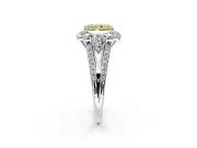 Halo Engagement Ring Setting for Fancy Yellow Radiant Cut Center with Two-Strand Split Shank and Prong Head in Platinum