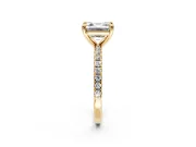 Solitaire Engagement Ring Setting for Asscher Cut Center with Fine Pave Narrow Band and Prong Head in Yellow Gold